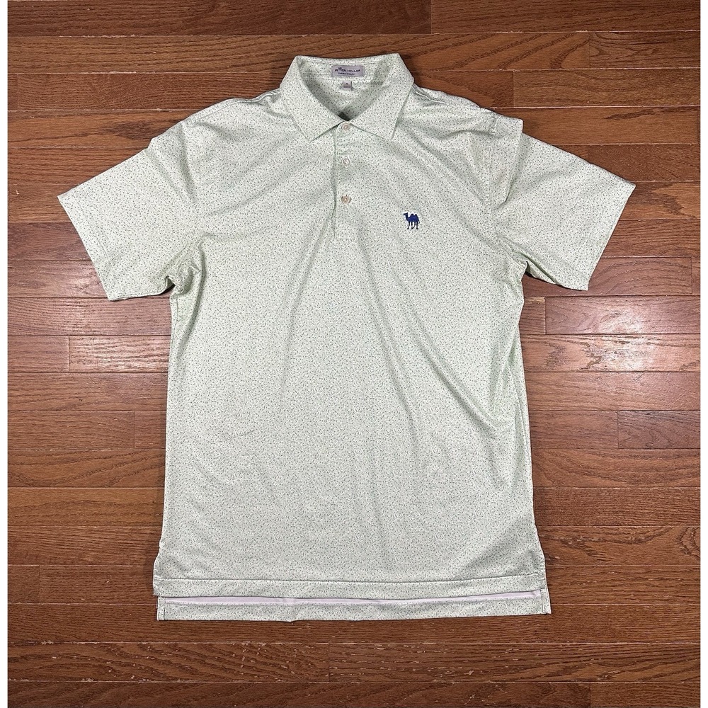 Peter Millar Light Green Microprint Polo with Blue Logo Medinah CC. Worn Once